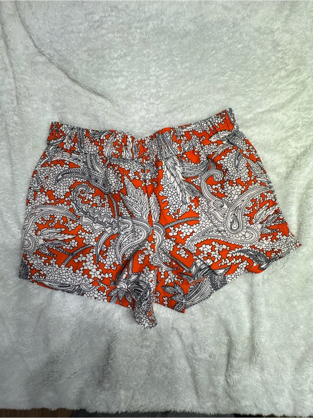 J. Crew Orange Paisley Print Elastic-Waist Shorts
